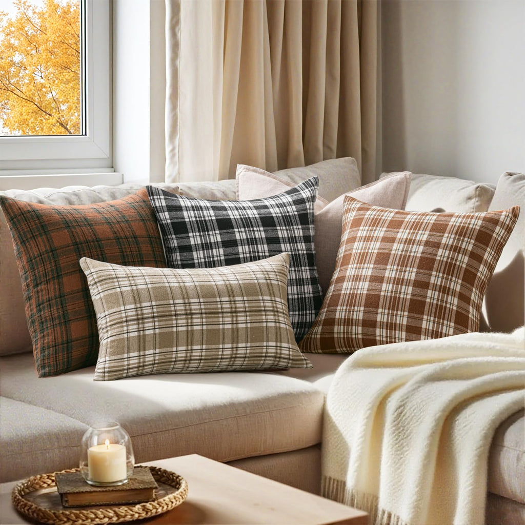 Fall Plaid Pillow Covers Scottish Tartan 12x20 Terracotta Brown