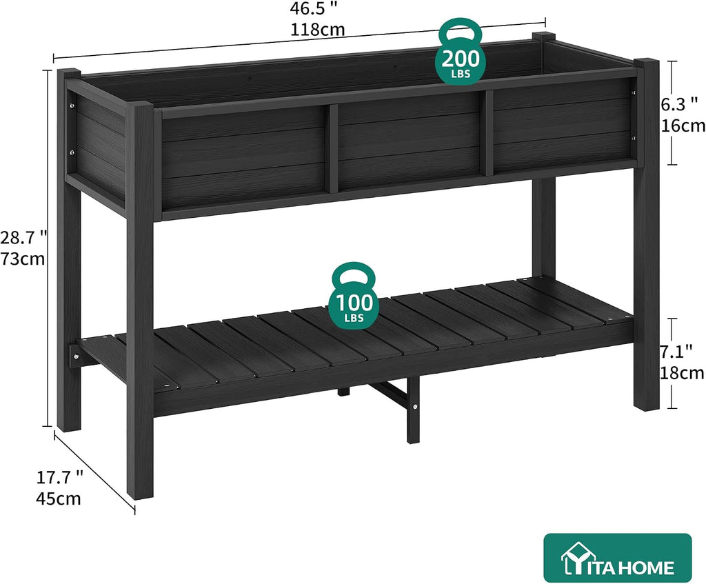 Raised Garden Bed HDPE 2PCS, 48x18x30in Raised Planter Box with Legs & Storage Shelf, Poly-Wood Weather-Resistant