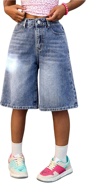 Girl's Baggy Jorts Elastic Waist Wide Leg Bermuda Denim Shorts