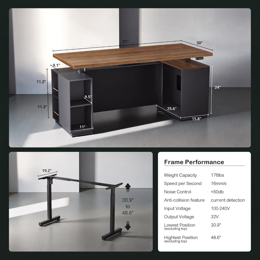71" Executive Standing Desk with Privacy Panel, Black Walnut