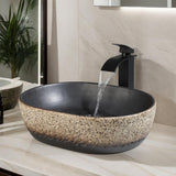 19 Inch Stone Bathroom Sink Basin with Waterfall Faucet and Pop-up Drain Combo,Tan Travertine Vessel Sink Above