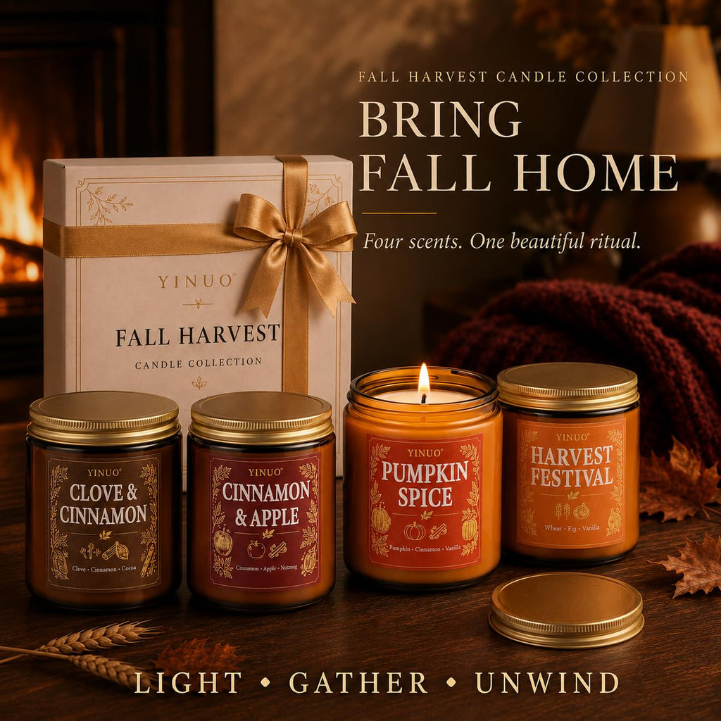 Fall Scented Candles Gift Set, 4 Pack Soy Coconut Wax Pumpkin Candle Set