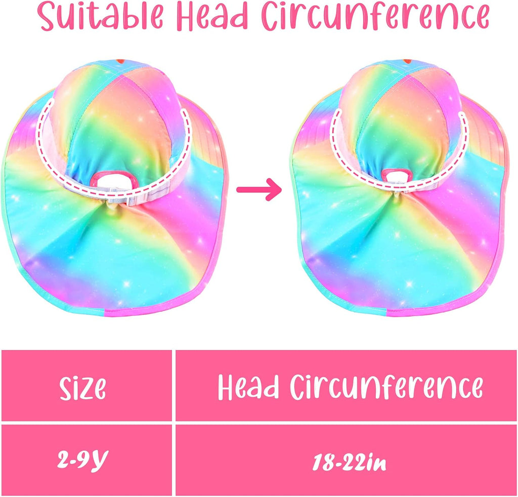 Kids Sun Hat Anti-UV Girls Boys Wide Brim Neck Flap UPF 50+ Sun Protection Beach Hat with Adjustable Chin Strap Ages