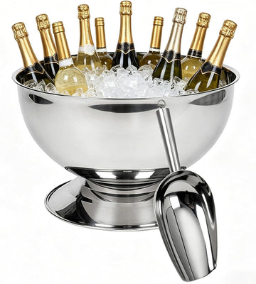 12L Large Ice Bucket for Parties,Silver Stainless Steel Beverage Tub with Scoop - Champagne Bucket for Mimosa Bar
