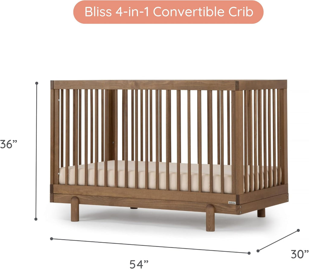 Baby Bliss 4-in-1 Convertible Wood Crib Bed, Made in Italy, Walnut | Crib to Toddler & Day Bed, GREENGUARD Gold