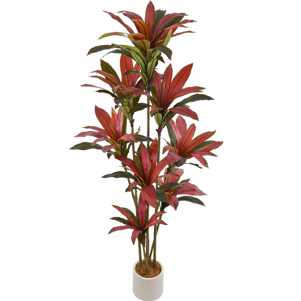 Artificial Dracaena Tree 7ft(84in) Tall Large Faux Silk Plants with Realistic Trunks and Red Leaves, Fake Floor