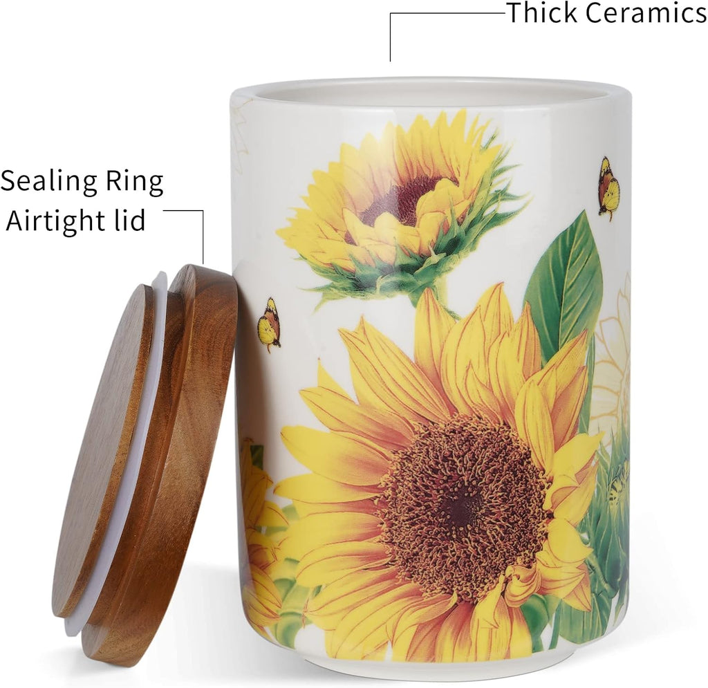 Sunflower Ceramic Canister Sets Counter,Tea Coffee Sugar Canister Set with Bamboo Lid - Set of 3
