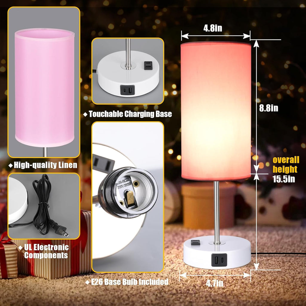 Table Lamp with USB Port - Desk Lamp Touch Lamp Bedside Lamps, 3 Way Dimmable Small Lamps, Nightstand, Nursery