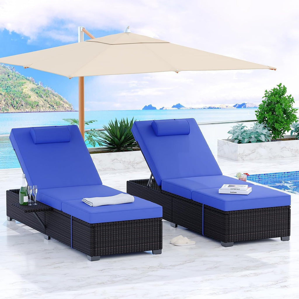 Outdoor Chaise Lounge Chairs,Wicker Patio Lounge Chairs Set of 2, Outdoor Patio Furniture Set, Rattan Reclining Beach