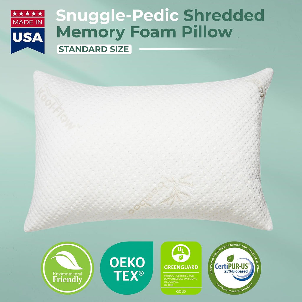Standard Shredded Memory Foam Pillow for Sleeping - Cooling and Neck, Back, and Shoulder Support - Ideal for Side