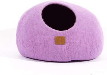 Best Aesthetic Cat Bed - Premium Felted Wool Cat Cave Bed - Cozy Peekaboo Round Cave for Large or Small Cats (Large