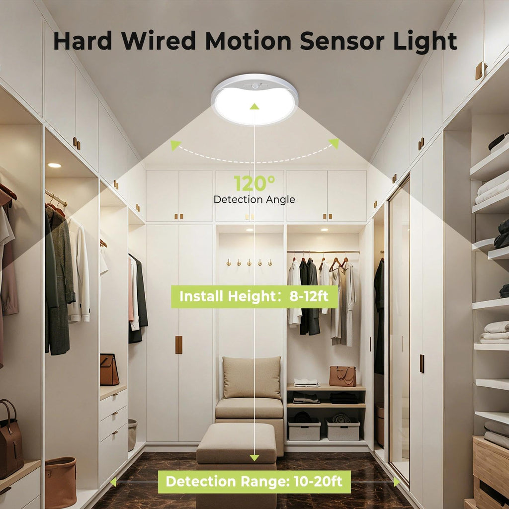 4 Pack Motion Sensor Ceiling Light Wired, 3000K/4000K/6500K LED Flush Mount Ceiling Light Fixture, 12Inch 24W Motion