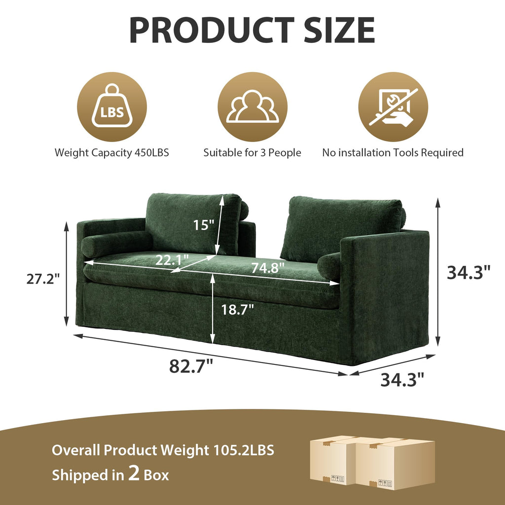 82.68" Oversized Chaise Lounge Indoor Modern Upholstered 2-Seater Daybed Sofa Bench with Pillows & Armrests Lounge