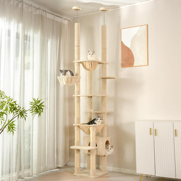 Floor to Ceiling Cat Tree Dual Posts, Adjustable Height 88.9-109"