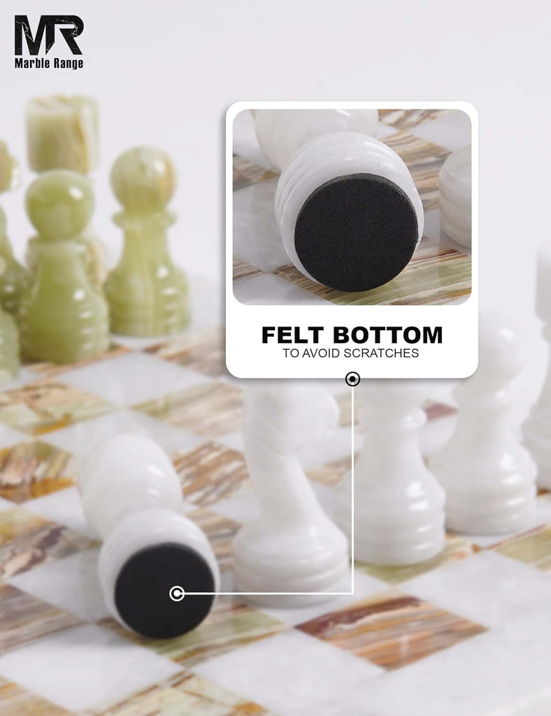 Marble Chess Set 12 Inch White and Green Handmade Board Game with Storage Box, Classic Travel Chess Set for Adults - Set of 35