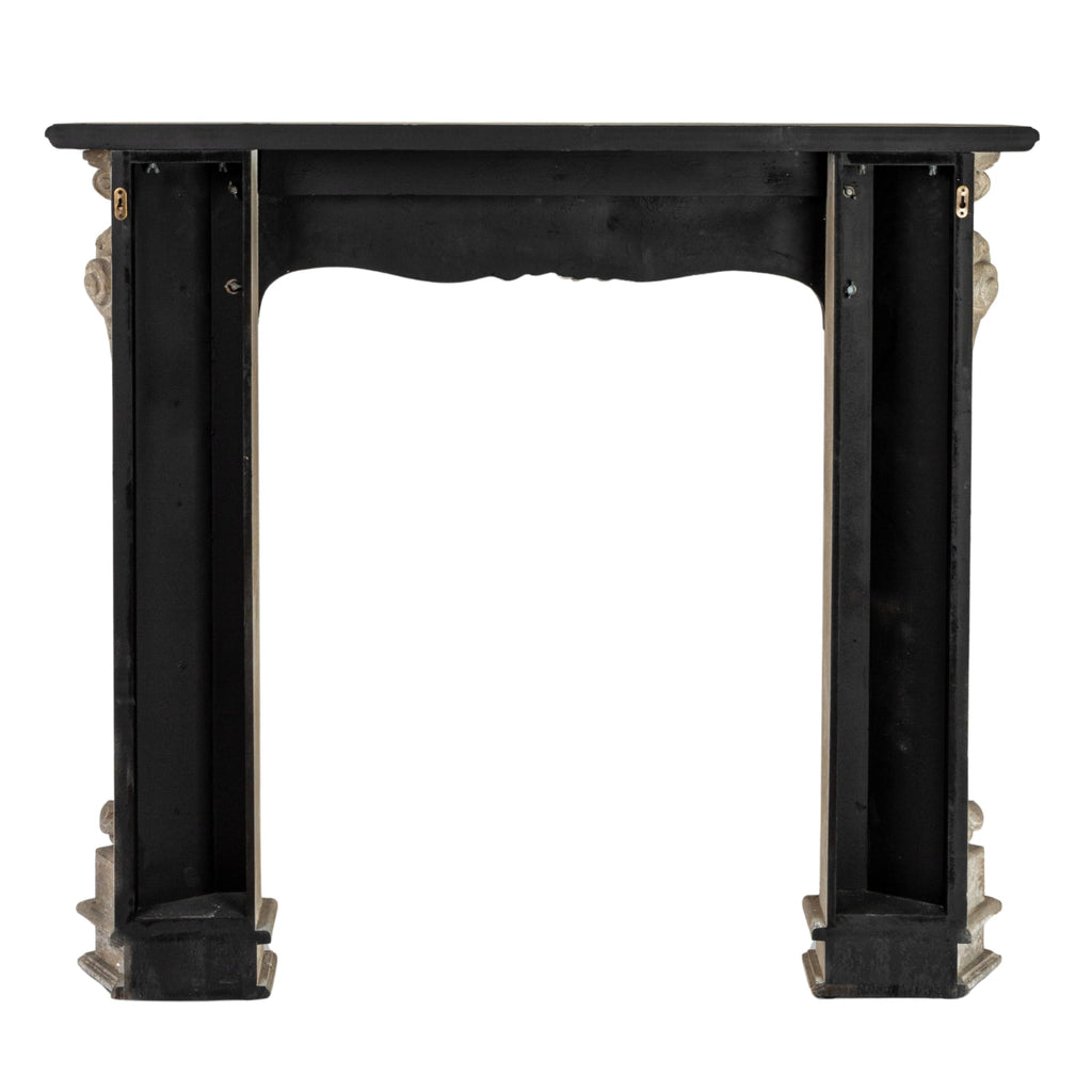 Ornate Decorative Wood Fireplace Mantel, Distressed Cream