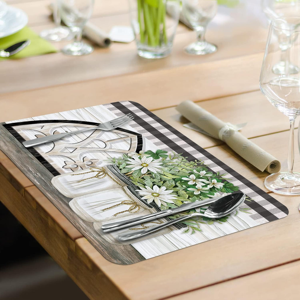 Vintage Farmhouse Reversible Easy Care Placemat 4 Pack - Set of 4