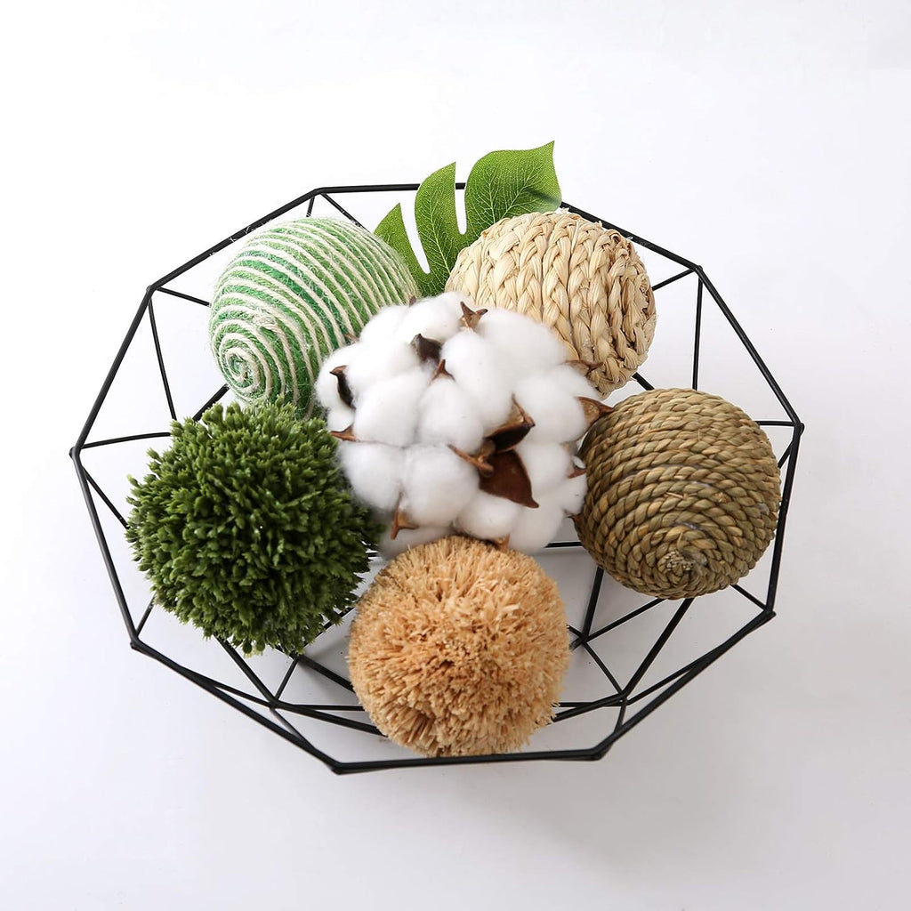 3.5inch Woven Wicker Rattan Balls Decorative Ball Twig Orbs Green Orbs Vase Bowl Filler for Tabletop Decor - Set of 6