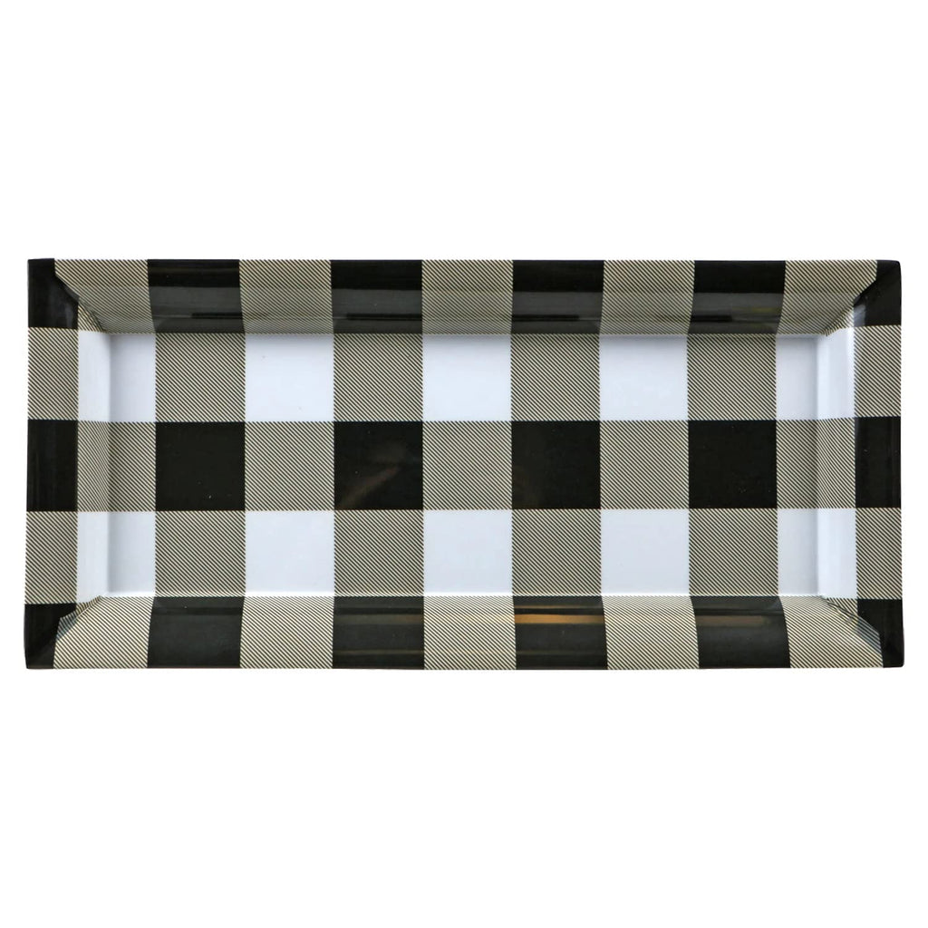4 Modern Farmhouse Rectangle Charger Plates 14 x 7 Inch Black and White Check Set of 4 In Box (4 Rectangle Black &
