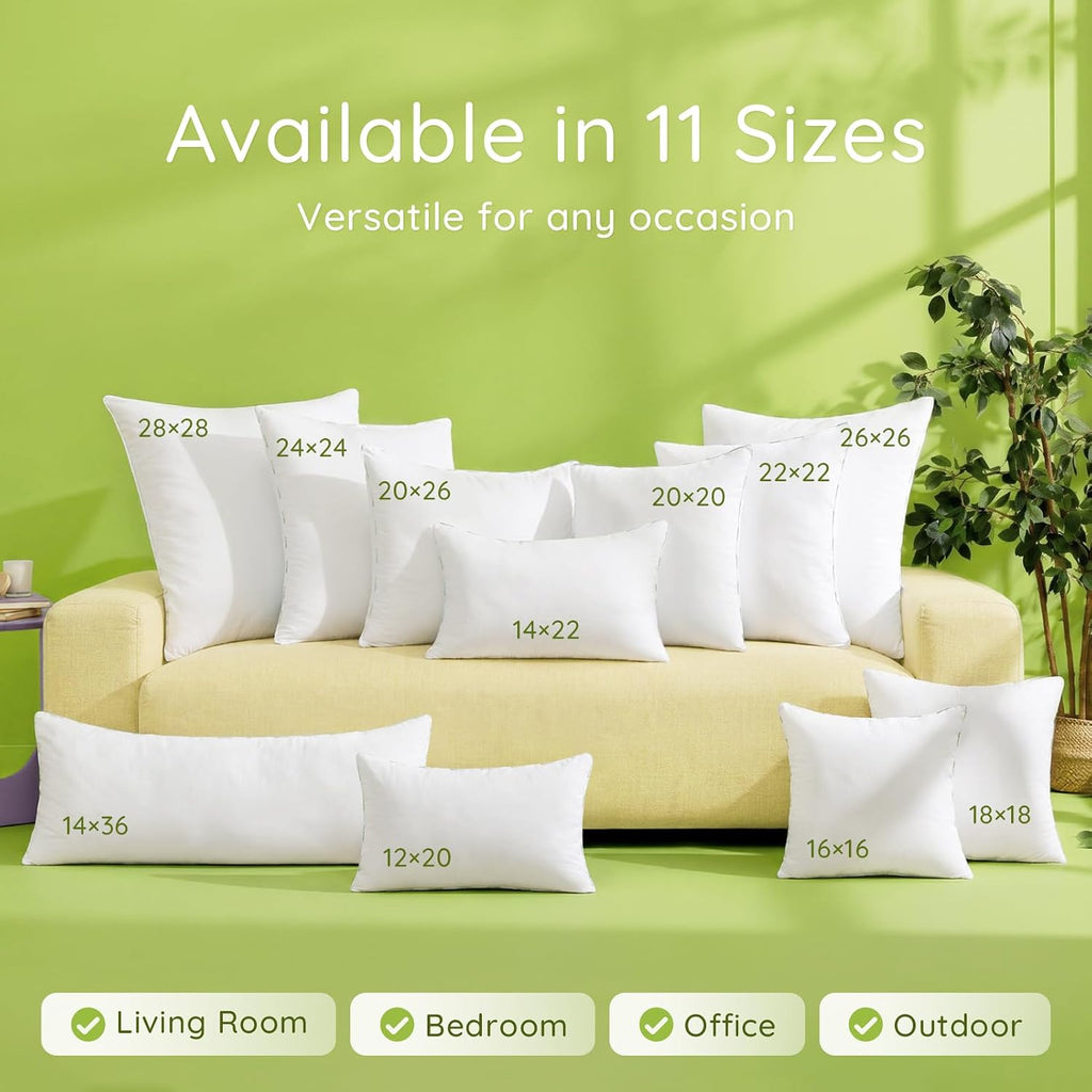 Throw Pillow Inserts,12 x 20 Pillow Insert, Hypoallergenic Pillow - Set of 2