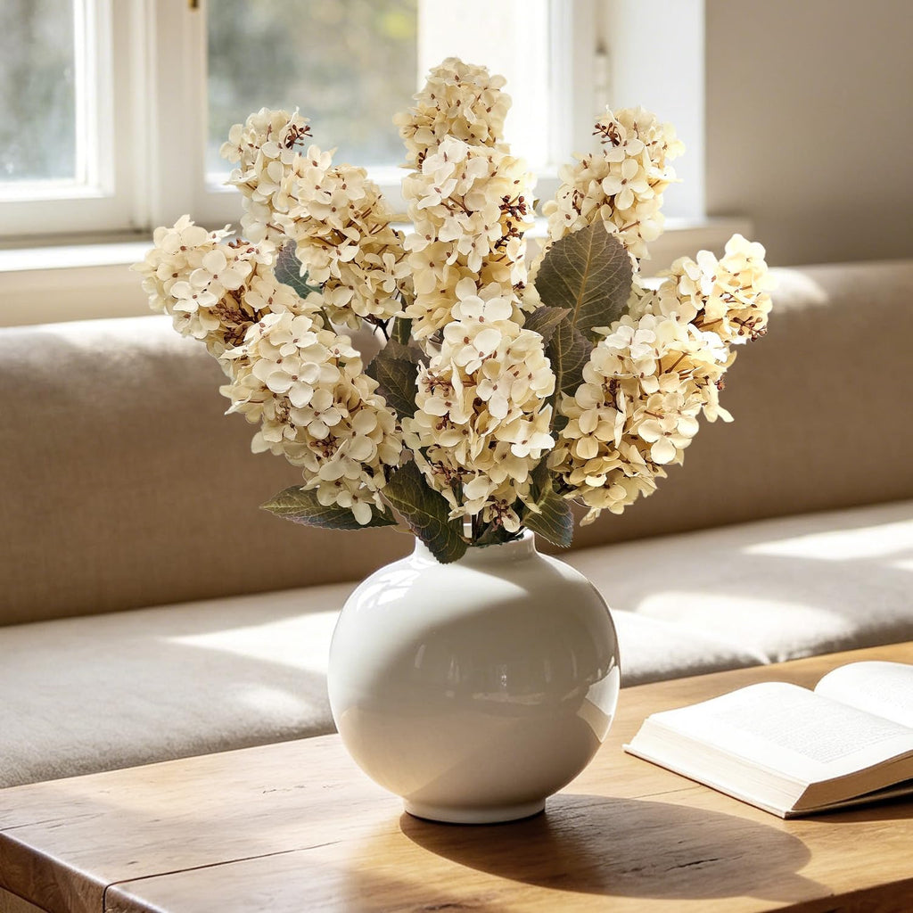 8 Pcs Cream Artificial, 24'' Fall Silk Fake with Stems, Faux White for Vase Centerpieces DIY Home Indoor and Outdoor