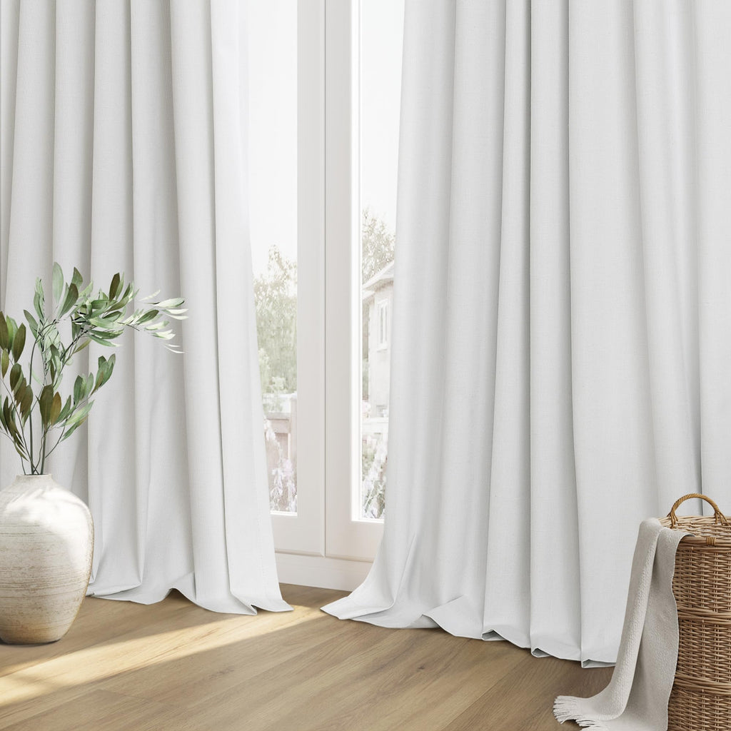 Extra Long 100% Blackout White Linen Curtains 116 Inches