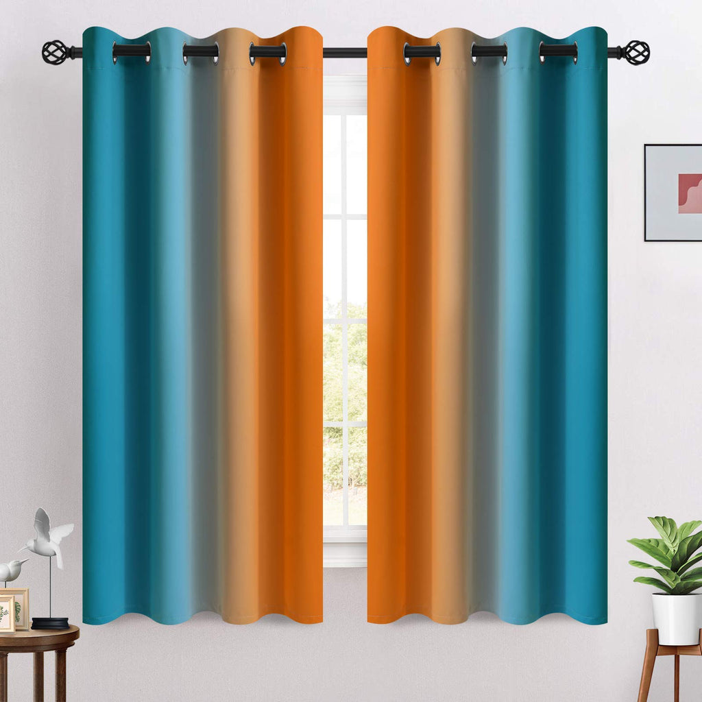Grommet Ombre Blackout Orange and Blue Curtains, W52 x L63 inch