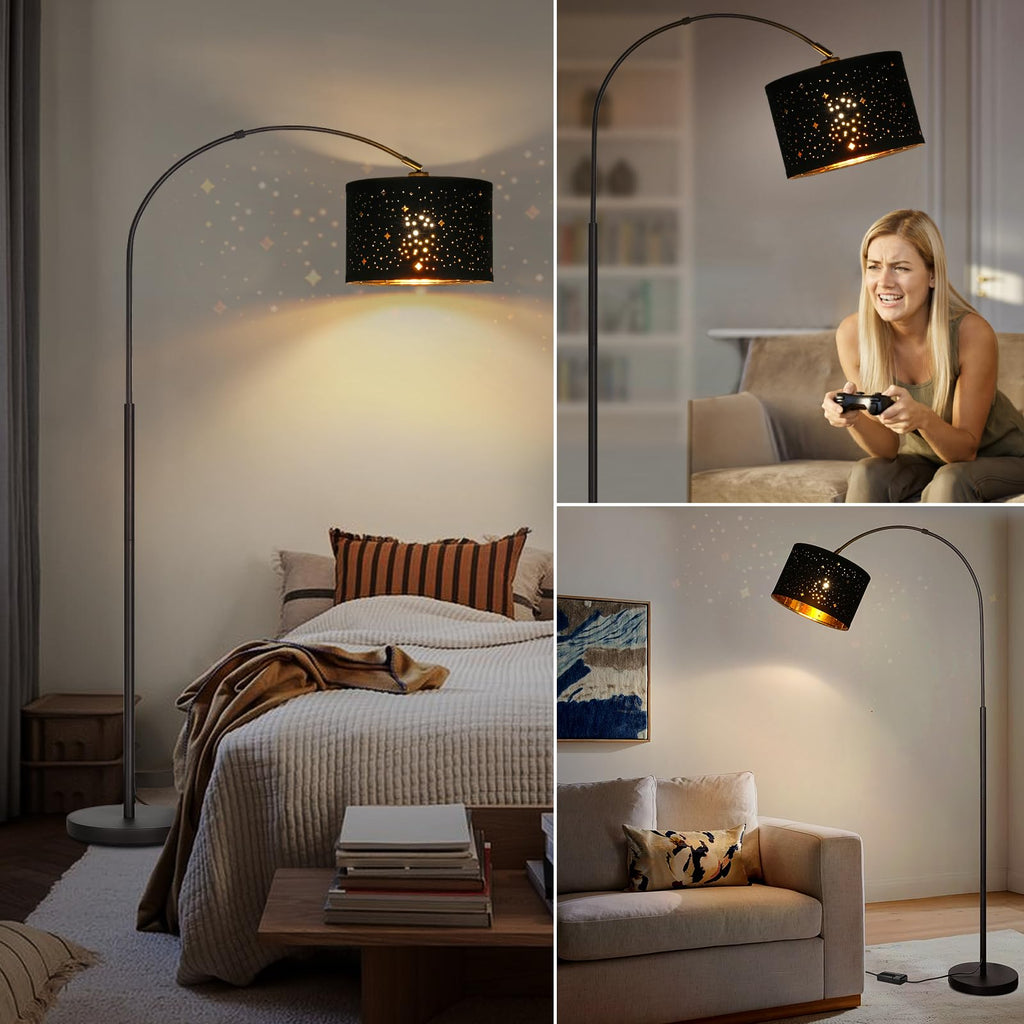Dimmable Floor Lamp, Arc Floor Lamp with Adjustable Star Shade, Black