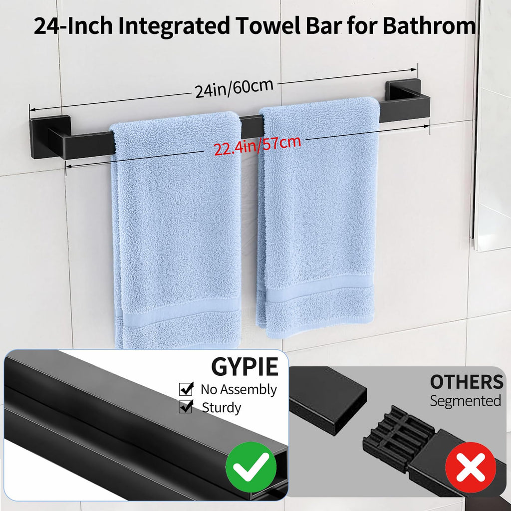 Bathroom Accessories Set Wall Mounted, 10-Piece 24In Matte Black
