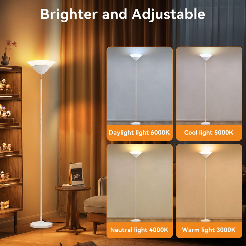 Torchiere Floor Lamp, 30W Dimmable LED Standing Lamp with Remote/Button Control, 1800Lm, 3000-6500K, 72in Bright