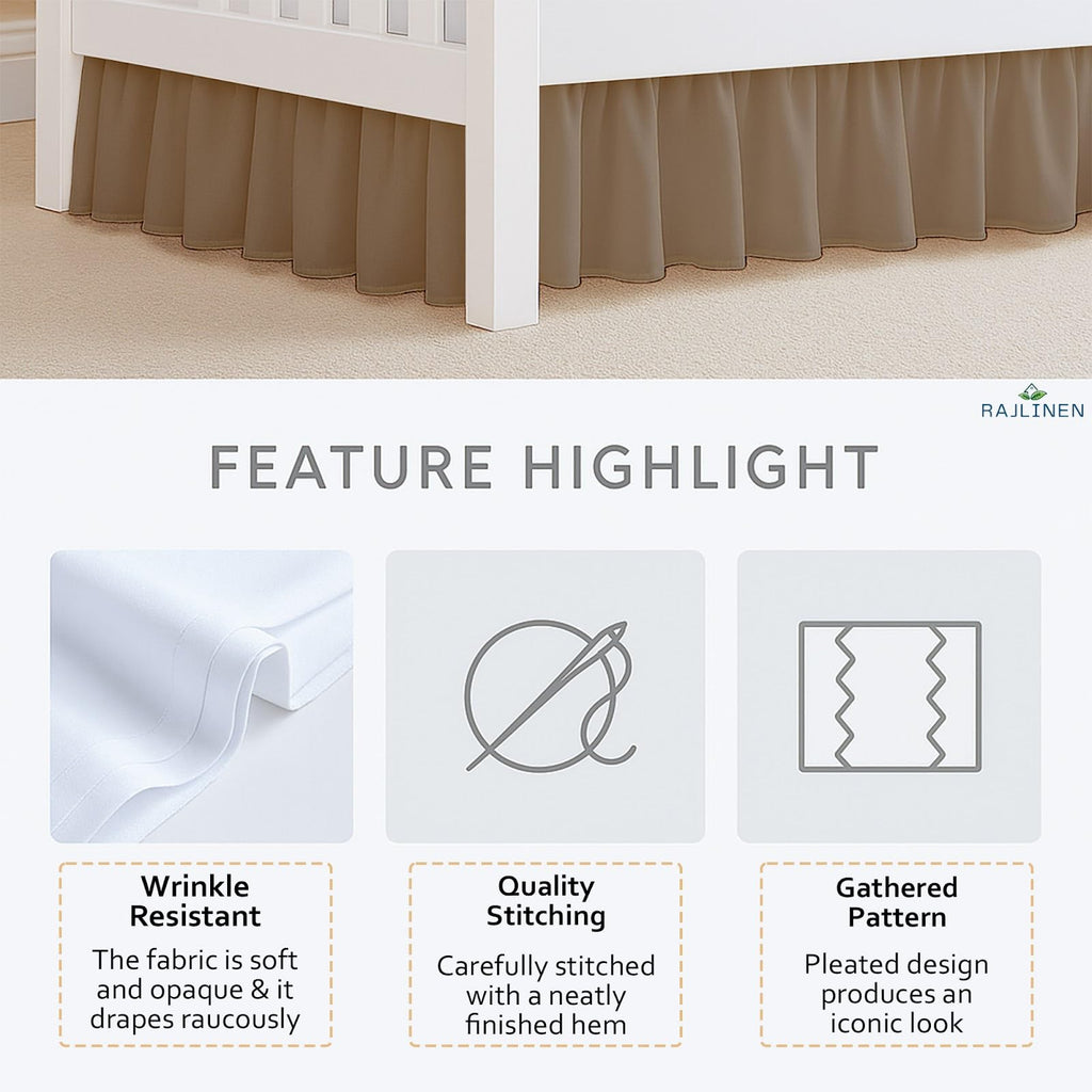Ruffled Crib Bed Skirt, Microfiber, Dust Ruffle with Split Corners, 14" Drop, Nursery Toddler Bedding for Baby Boys