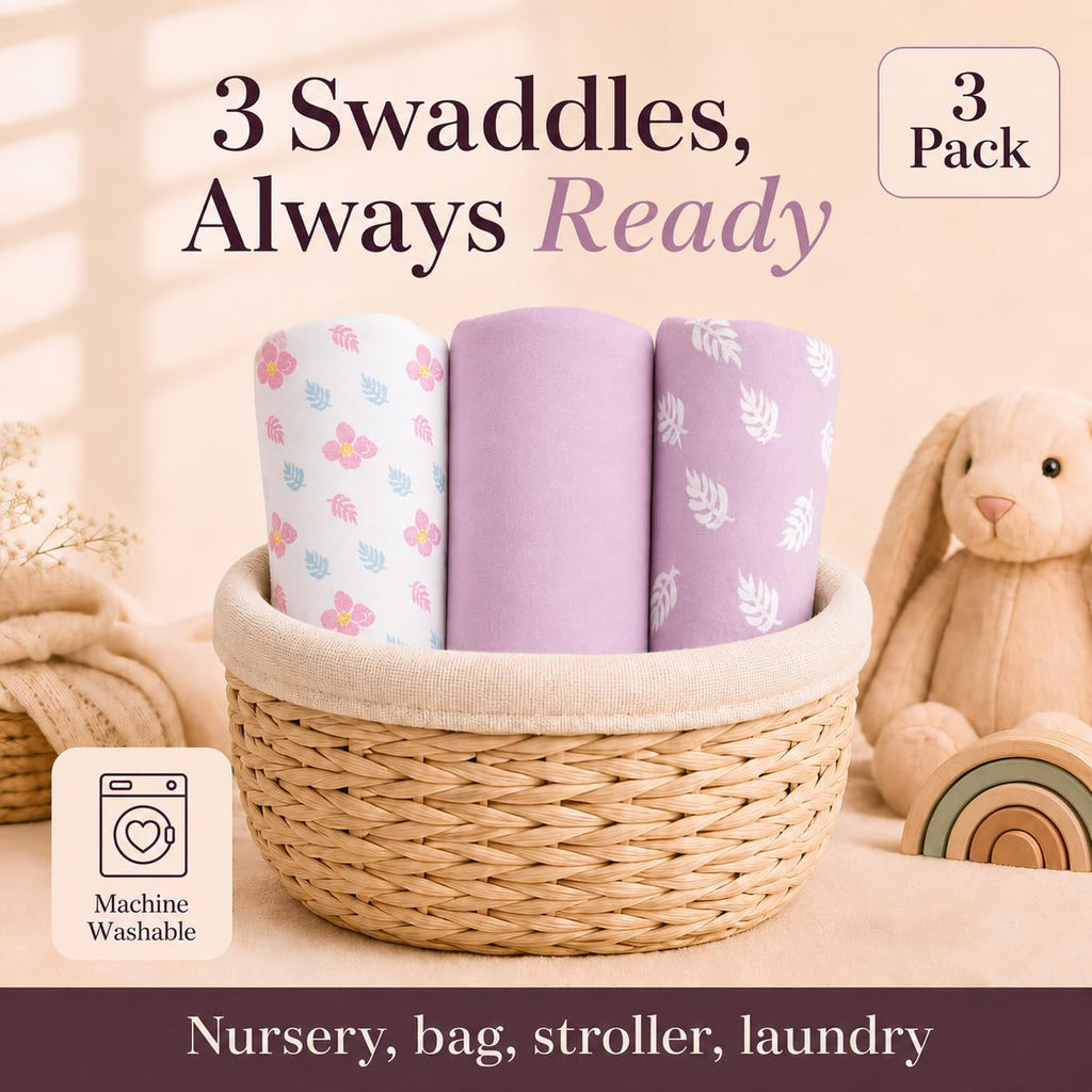 Swaddle Blanket Pack, S/M, GOTS Certified Organic Cotton, Adjustable Hook-and-Loop Wrap, Soft