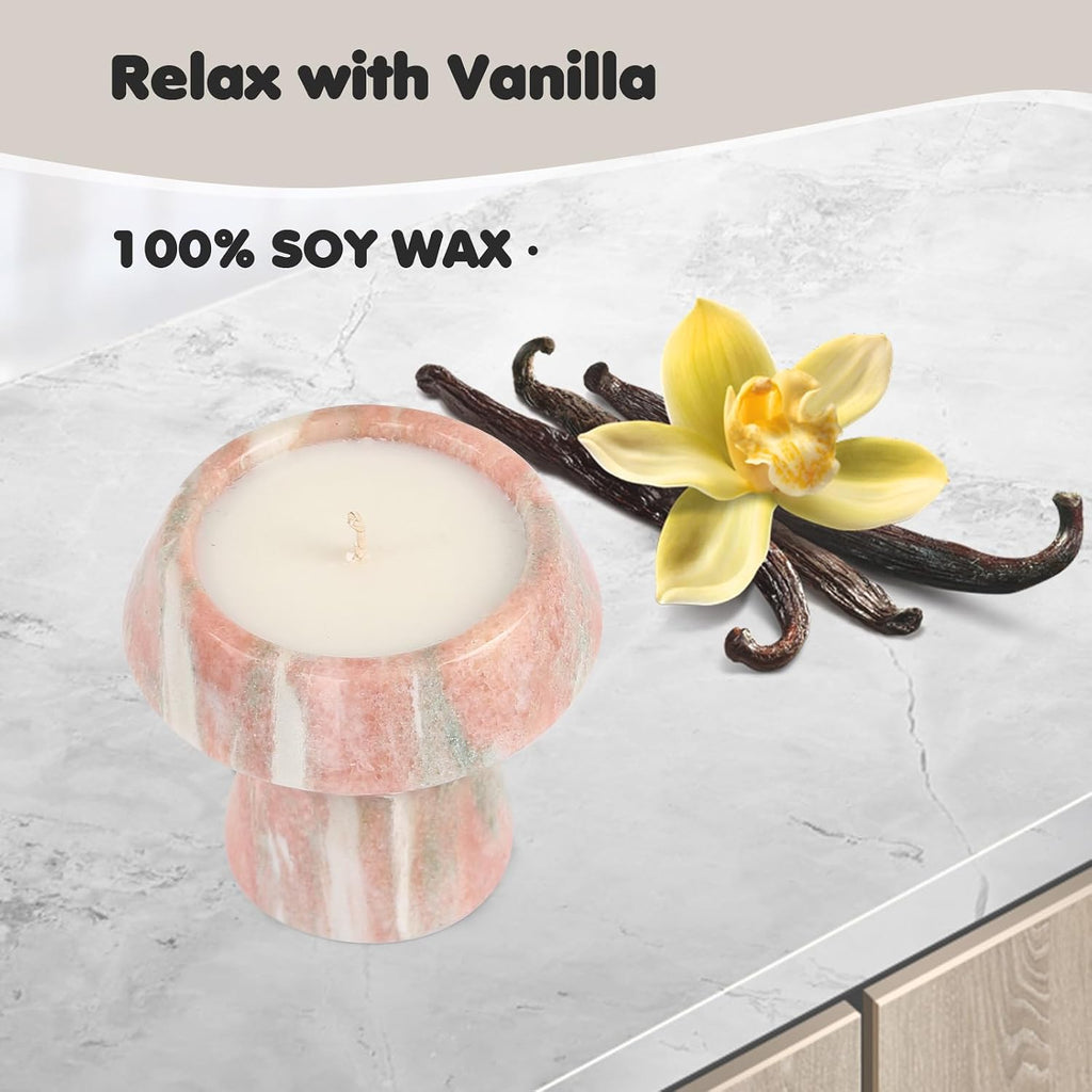 Natural Stone Candle | Handcrafted Red Marble Container | Warm Glow Home Decor |Soy Wax | Non Toxic, Cotton Wicks