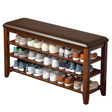 Shoe Rack Bench, 3 Tier Adjustable Shelves Wood 39.4''