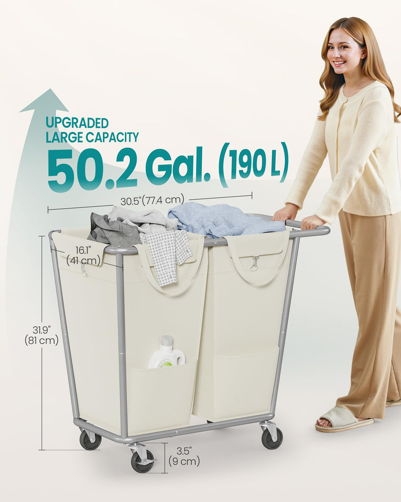 2-Section Laundry Basket with Wheels, 50.2 Gallons (190 L) Hamper