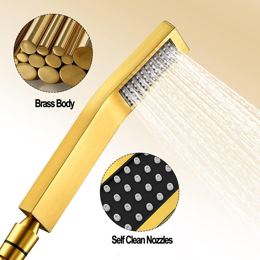 8"High Pressure Square Rain Shower Head and 2-in-1 Hand Shower.Equipped with 78"Hose, 3 Way Diverter Valve, Adhesive