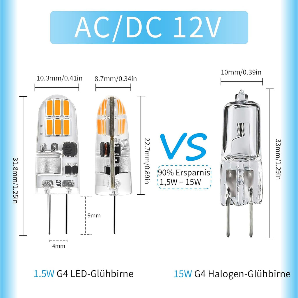 G4 led Bulb, 12V AC/DC G4 Bi-Pin Light Bulbs, Alternative to JC Halogen Bulbs,Suitable for Lawn Lights, Puck Lights