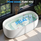 51" Stone Resin Freestanding Bathtub, Matte White Stone Resin Soaking Tub, Oval Shape Solid Surface Freestanding Tubs
