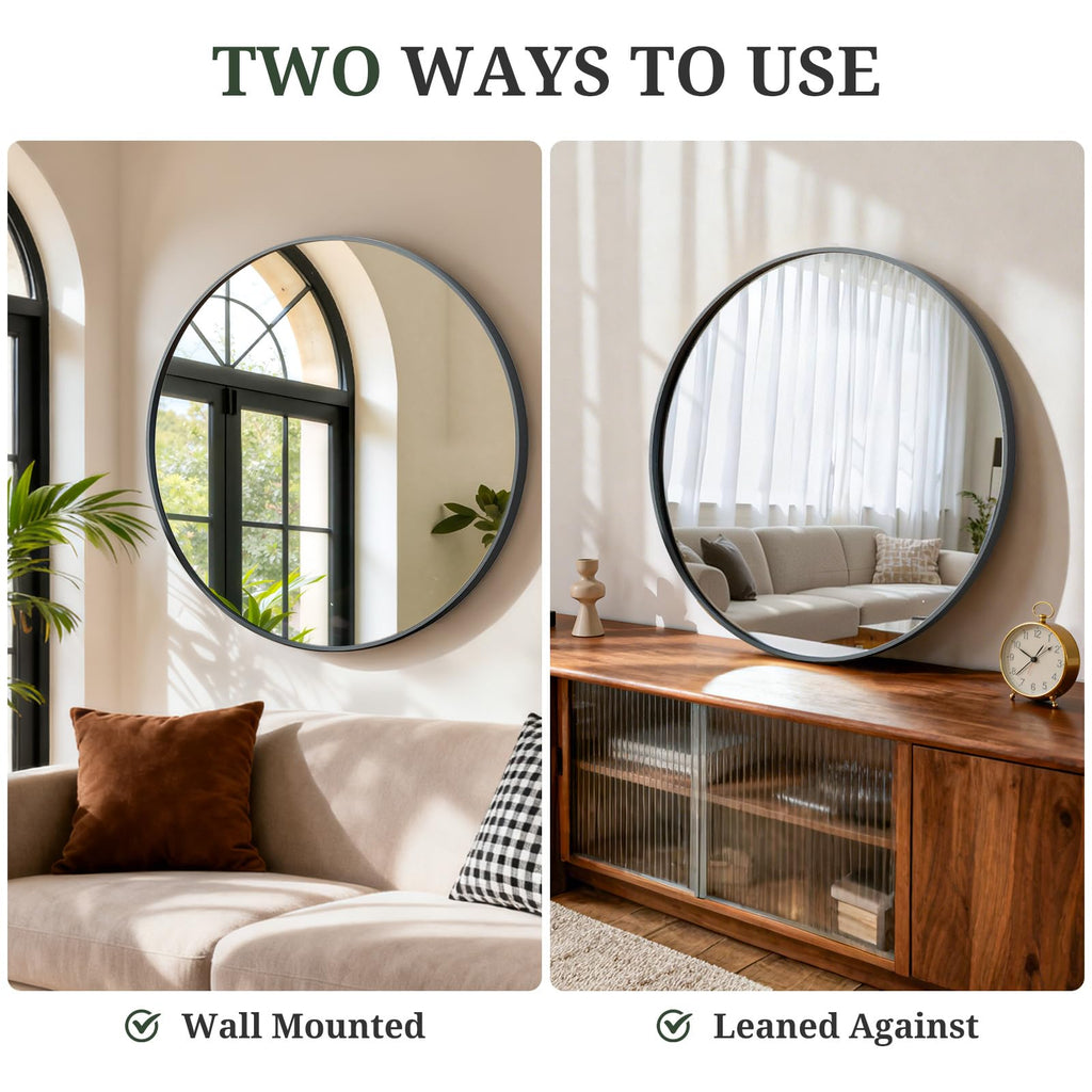 Round Wall Mirror 20 Inch Black Vanity Mirror with Metal Frame