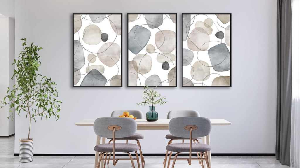 Large Abstract Canvas Wall Art - Geometric Framed Wall Decor Modern Circles and Lines Paintings Light Colors