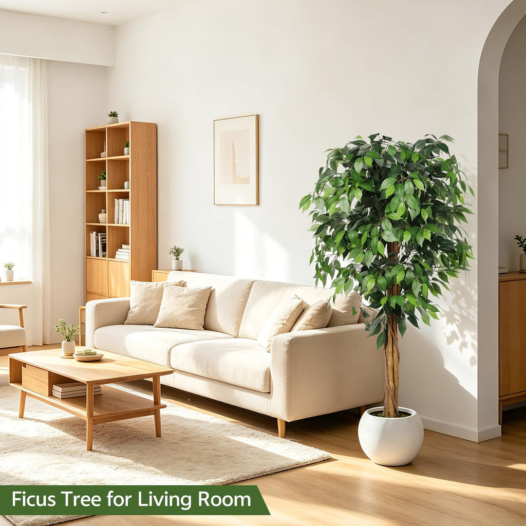 5ft Artificial Ficus Tree with Triple Trunk & Black Planter