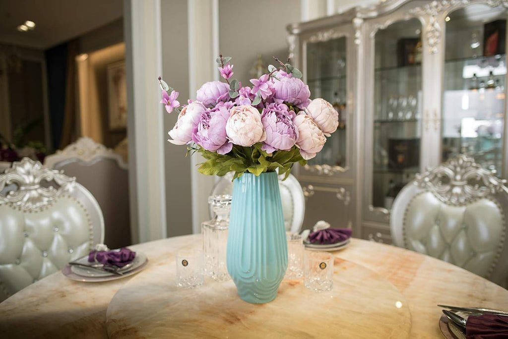 Large Artificial Peony Silk Flower Bouquets Arrangement Wedding Centerpieces (New Purple) - Set of 2