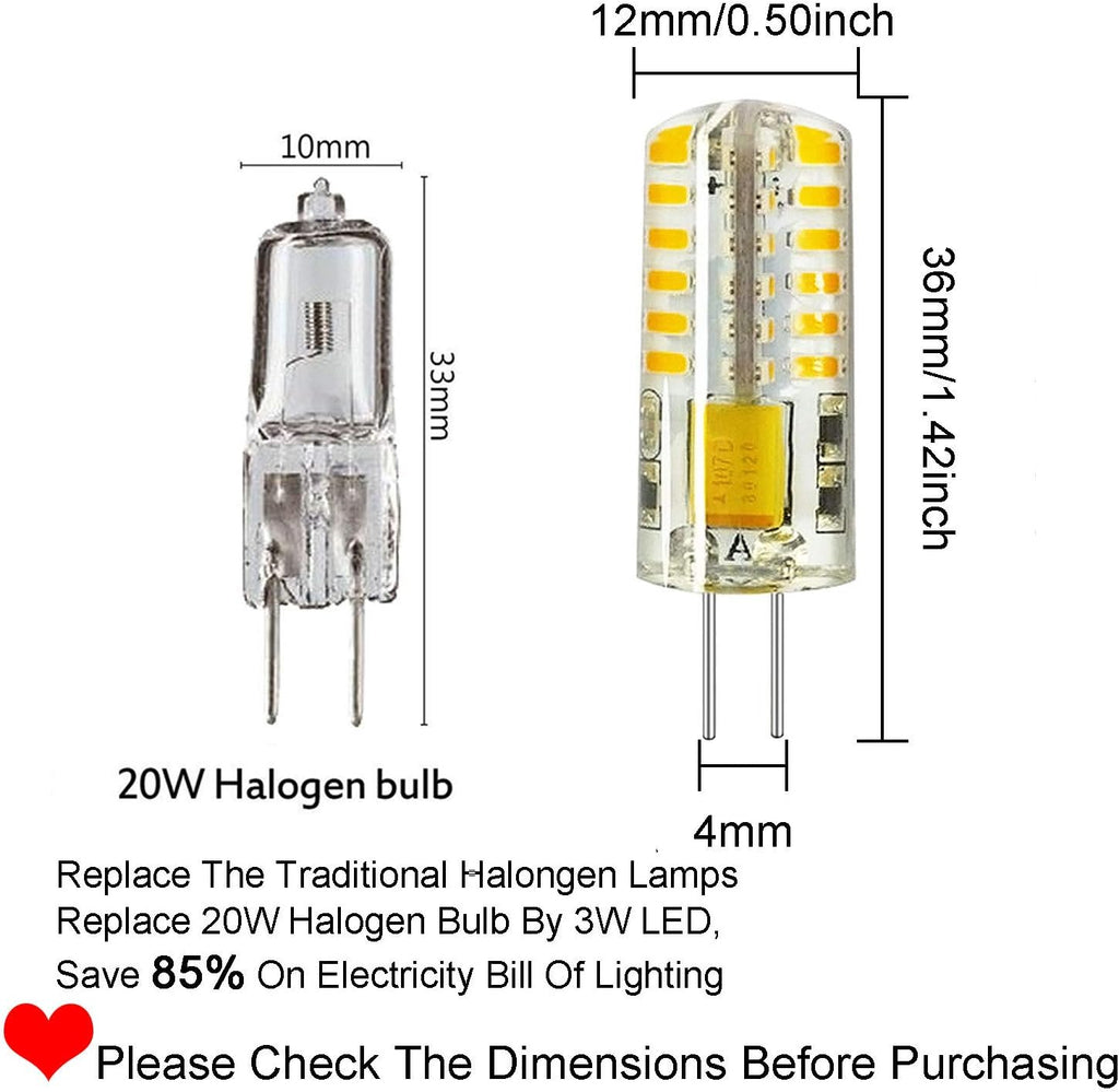 10pcs G4 LED Bulbs JC Bi-Pin Base Light Bulbs 3W AC/DC 12V 20W-30W T3 Halogen Bulb Replacement Landscape Bulbs(Warm