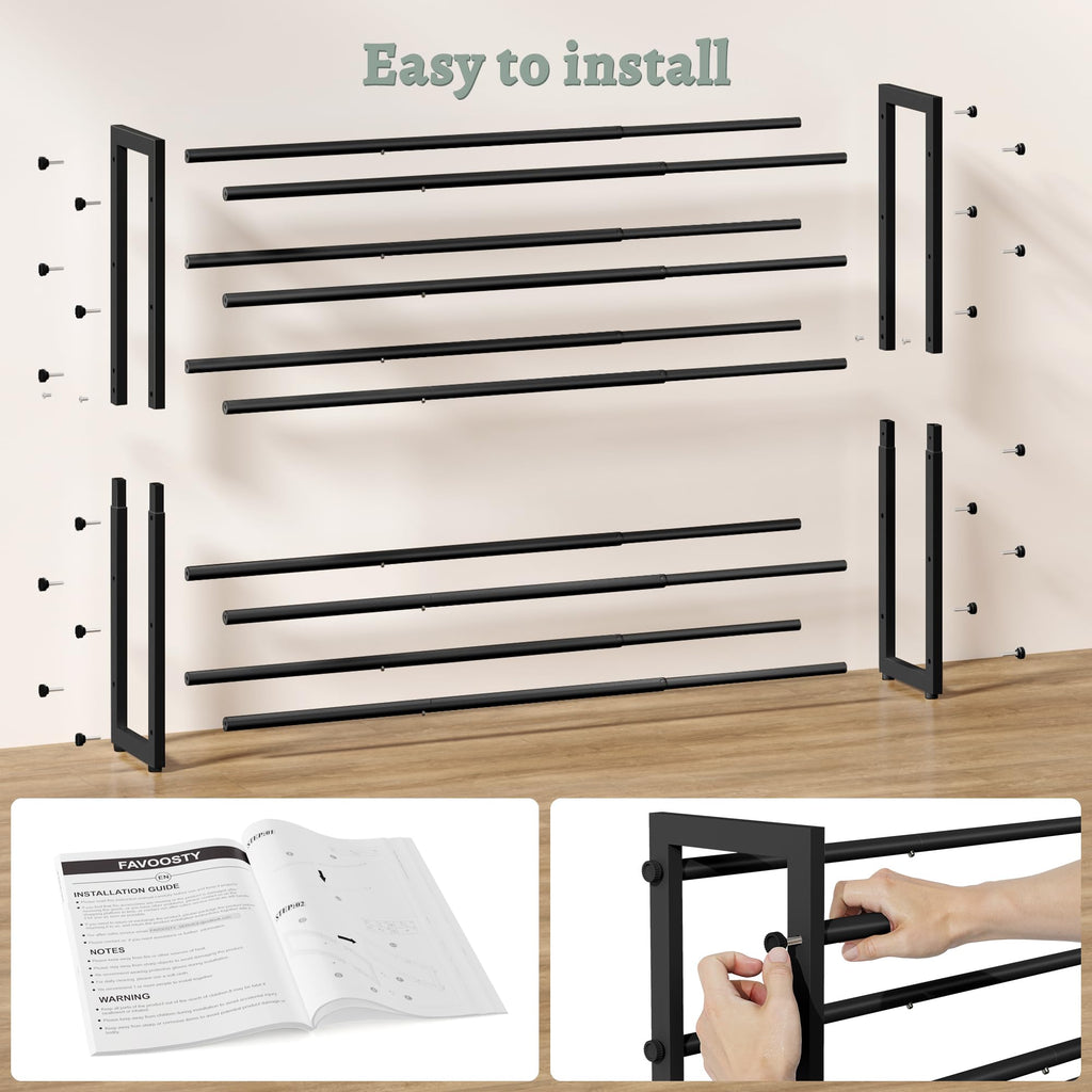 5-Tier Expandable Shoe Rack, Adjustable Shoe Shelf Storage Organizer Space Saving Metal Free Standing Shoe Rack