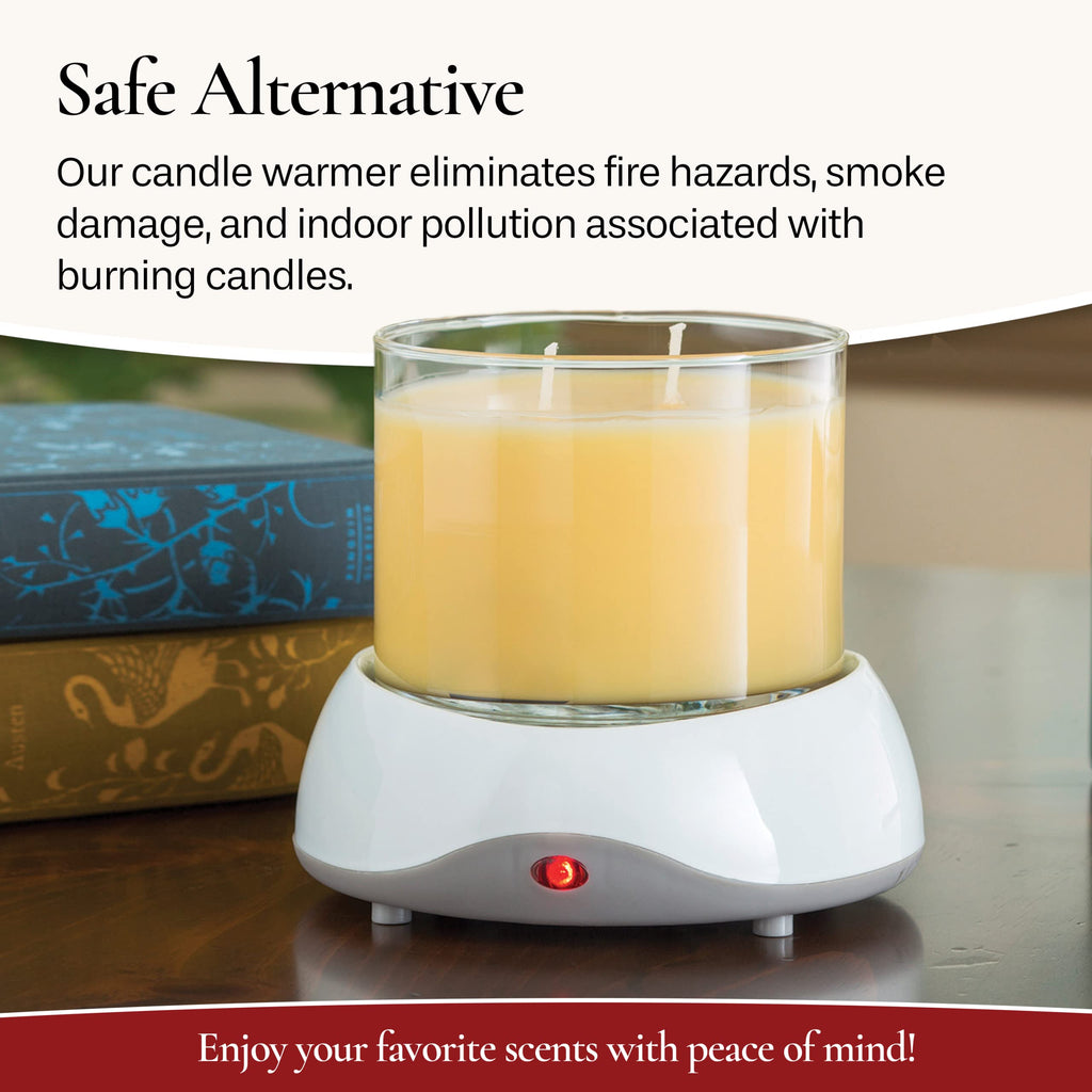 Auto Shutoff Candle Warmer Plate (White, Plug-in) - Modern Candle Wax Warmer with 8-Hour Timer