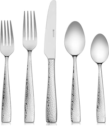 40-Piece Hammered Stainless Steel 18/10 Flatware Silverware Set, Service for 8 (40-Piece Set)