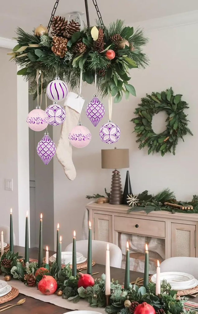 Shatterproof Christmas Ball Ornaments Set, Hand-Painted Holiday Decor with Assorted Sizes & Designs - Set of 16