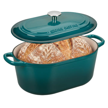 Enameled Cast Iron Oval Dutch Oven, 6QT, Darkcyan