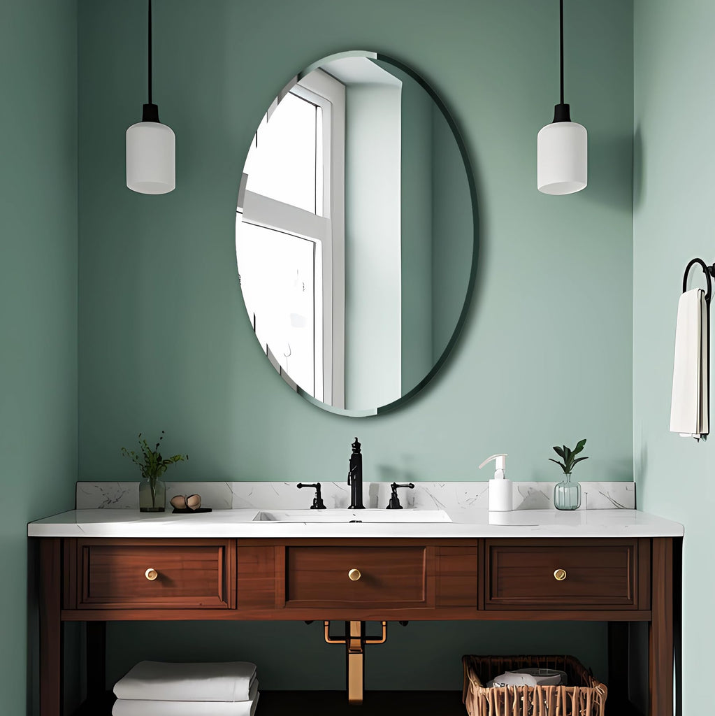 Bathroom Mirror for Over Sink 24" x 36" Oval Frameless Wall Mirror