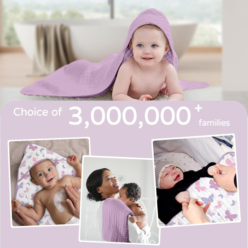 Hooded Baby Bath Towels 2 Pack 100% Muslin Organic Cotton with Hood